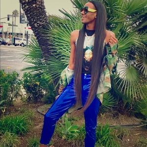 Cobalt blue vinyl pants